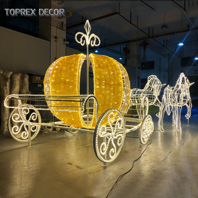 3D Illuminated Large Festival Displays Large Outdoor Metal Pumpkins Cinderella Carriage For Garden Wedding Decoration