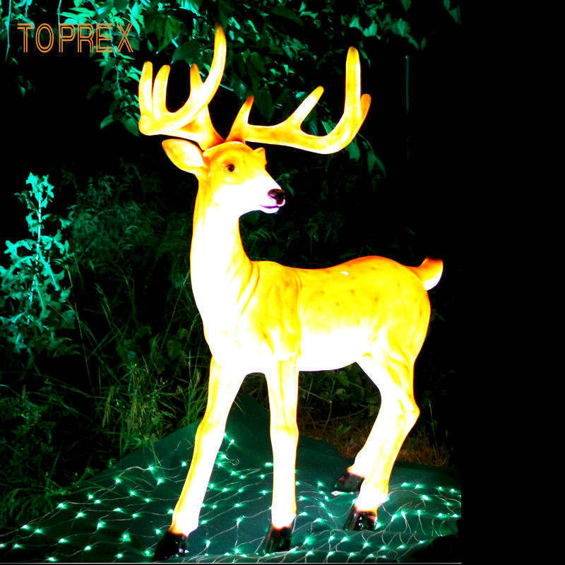 Outdoor Park Decorations Christmas Fibreglass Life Size Big Polyresin Reindeer Figurines Led Animal Resin Light Reindeer