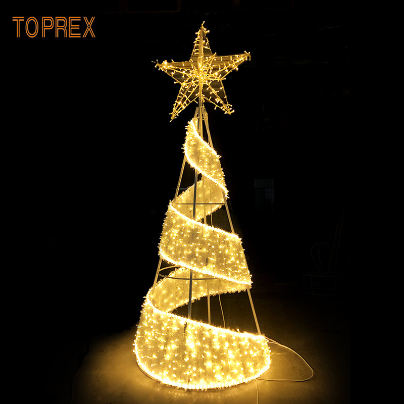 Toprex decor Holiday decoration giant led artificial metal frame spiral outdoor wire christmas ribbon tree