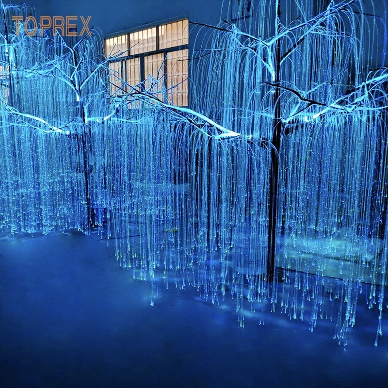 Outdoor Winter Wonderland Landscape Illumination Decoration  Changing Led Waterproof Willow Tree Fiber Optic Light