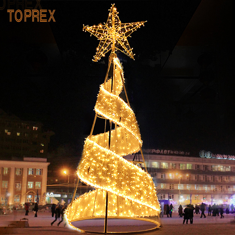 Toprex decor Holiday decoration giant led artificial metal frame spiral outdoor wire christmas ribbon tree