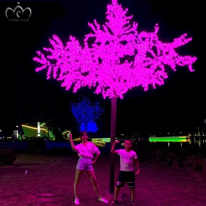 Custom factory Christmas holiday lighting outdoor decoration RGB 220V 3.5m artificial led cherry blossom tree lamp for weddings