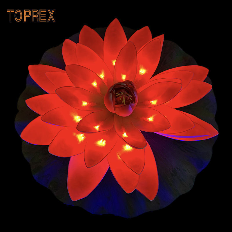 Outdoor 3D Illuminated Large China Motifs Led Lotus Flower Sculpture Diwali Decoration Diya Lights For Winter Wonder Light Show