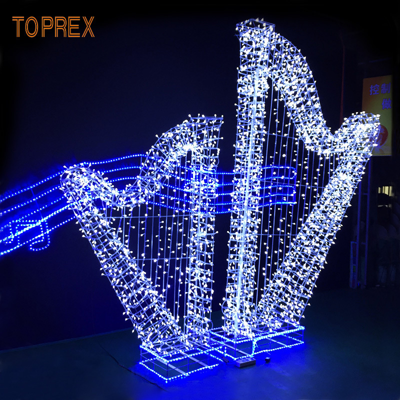 Toprex Decor 3D Large LED Musical Notes Sculpture Outdoor Christmas Holiday Motif Lights Harp Piano Guitar Horn Pipa Bass Tuba