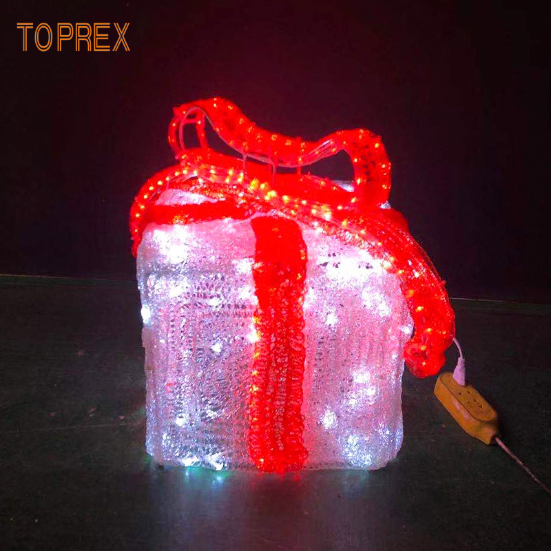 Outdoor Waterproof 3d Led Sculpture Christmas Gift Box Theme Light Used Garden And Park Decoration Lighting Patterns