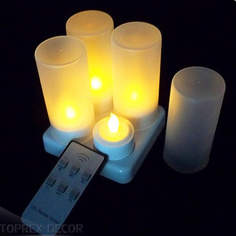 Party Wedding 12Pcs Remote Rgb Control Flickering Flameless Rechargeable Led Tea Light Candles Tealight With Charging Base