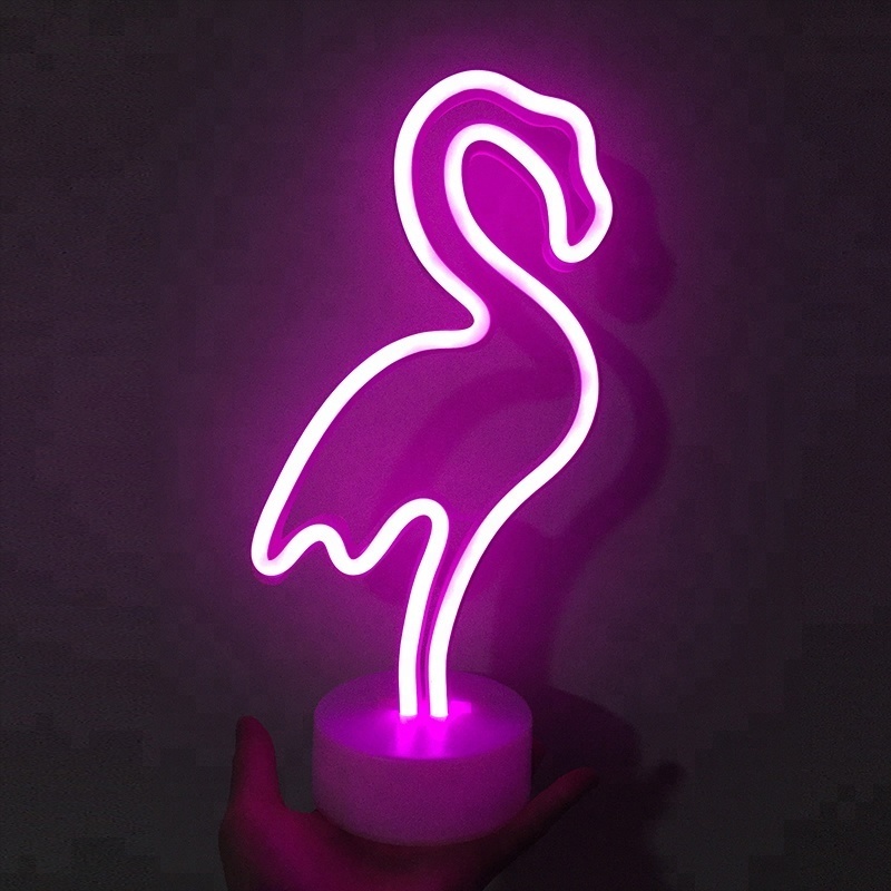 Small animal sculpture christmas indoor bedroom decoration neon 2d flamingo lamp