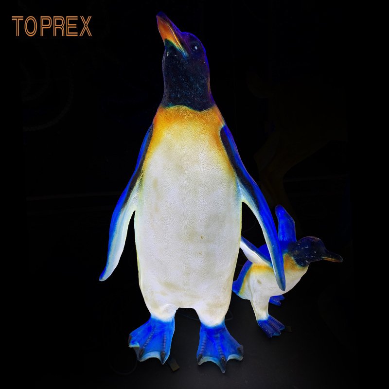 3D Giant Life-Size LED Lighted Penguin Statue Fiberglass Resin Sculpture for Swimming Pool Carnival Anime Theme Decoration