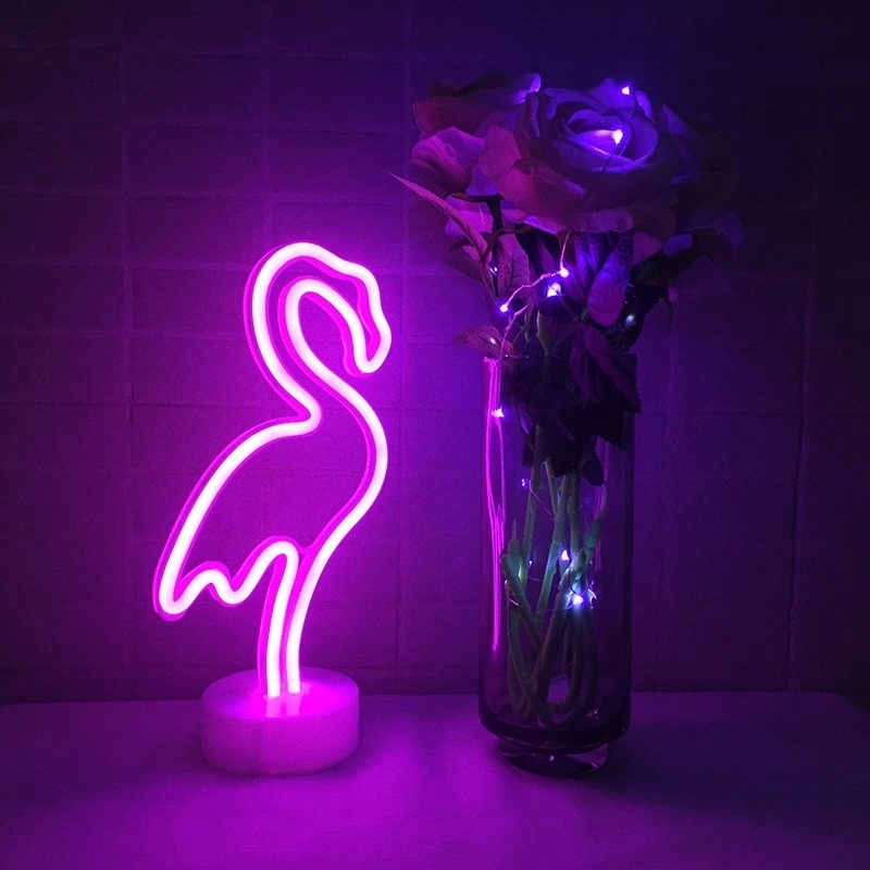 Small animal sculpture christmas indoor bedroom decoration neon 2d flamingo lamp