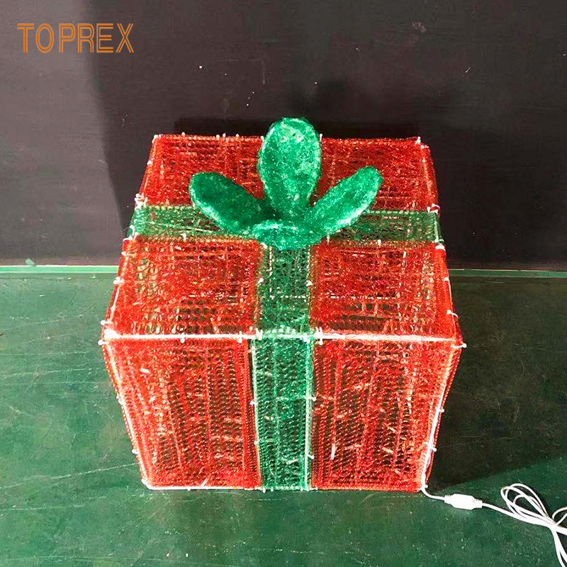 Outdoor Waterproof 3d Led Sculpture Christmas Gift Box Theme Light Used Garden And Park Decoration Lighting Patterns