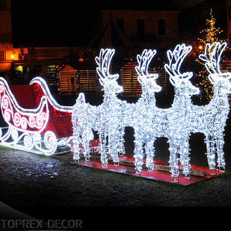 3D Personalized Led Sculpture Large Outdoor Christmas Decoration Reindeer Santa Life Size Sleigh For Sale