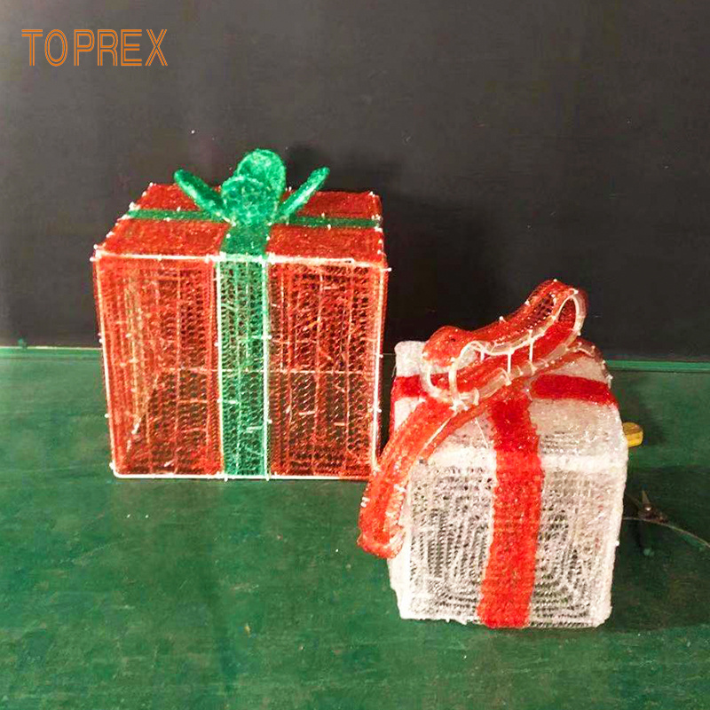 Outdoor Waterproof 3d Led Sculpture Christmas Gift Box Theme Light Used Garden And Park Decoration Lighting Patterns