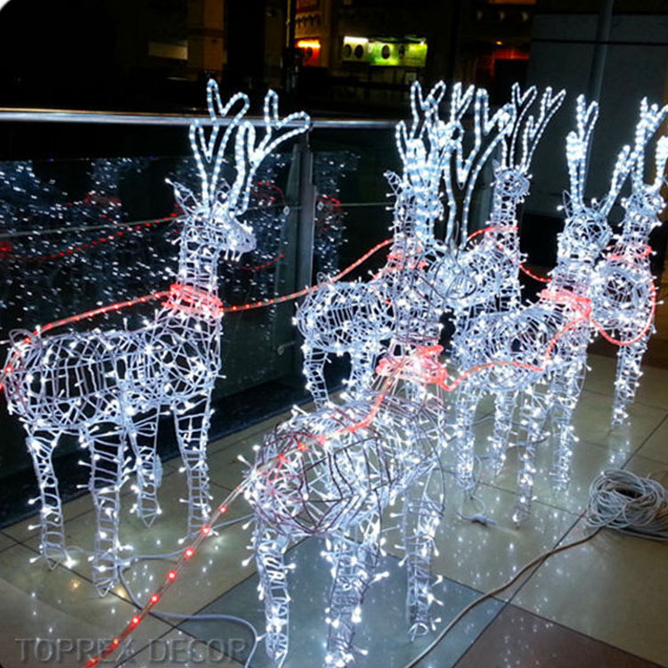 3D Personalized Led Sculpture Large Outdoor Christmas Decoration Reindeer Santa Life Size Sleigh For Sale