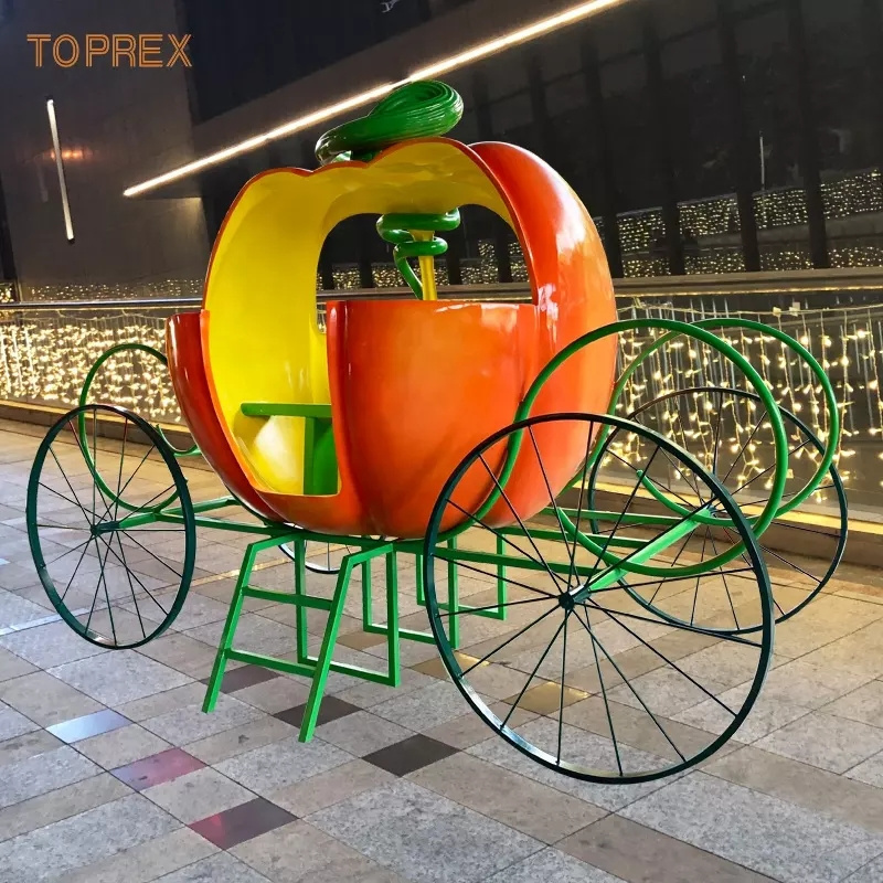 Halloween Design Large 3d Sculptures Fiberglass Giant Pumpkin Carriage