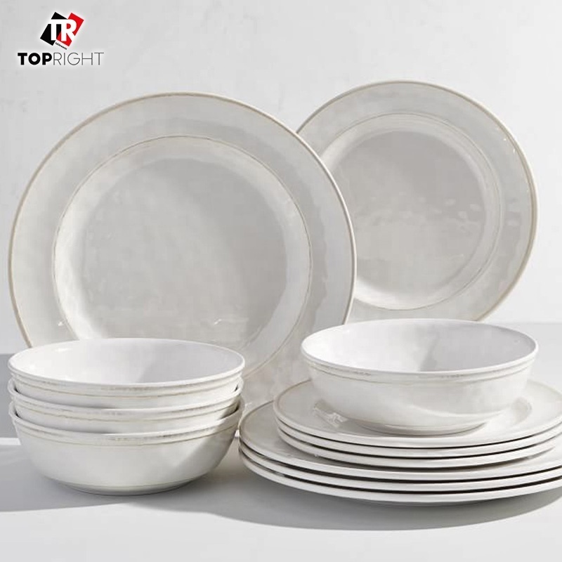 12pcs Melamine Dinnerware set for 4, Outdoor Use Dinner Dishes Set for Camper, Break-resistant