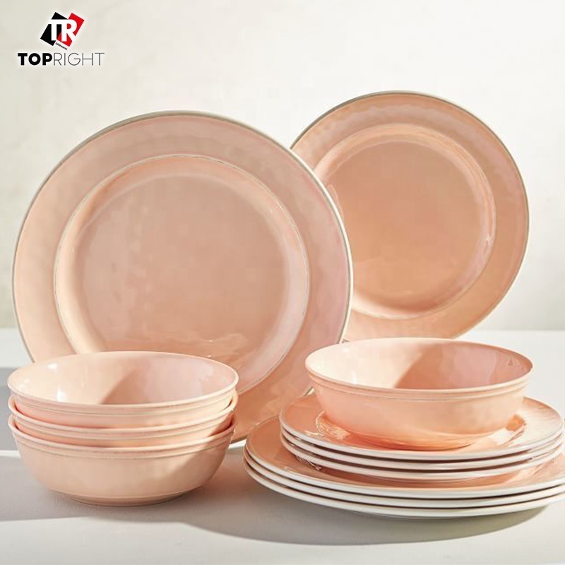 12pcs Melamine Dinnerware set for 4, Outdoor Use Dinner Dishes Set for Camper, Break-resistant