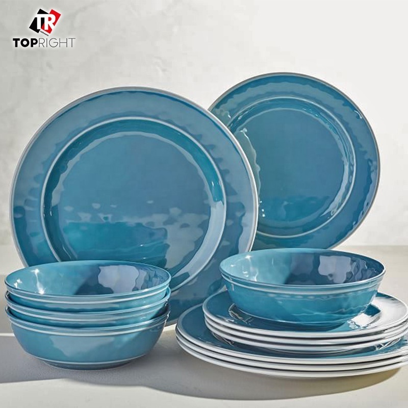 12pcs Melamine Dinnerware set for 4, Outdoor Use Dinner Dishes Set for Camper, Break-resistant