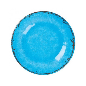 New Arrival Custom Logo Vintage Pure Blue Color Coating Plastic Dinner Plates Melamine Dishes Round