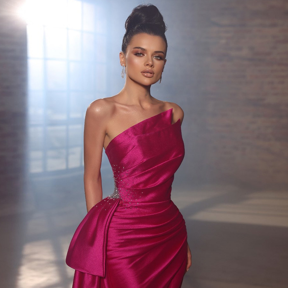 Elegant Mermaid Long Fuchsia Evening Dresses 2023 Arabic Overskirt Side Slit Women Wedding Formal Party Gowns SCZ191-2