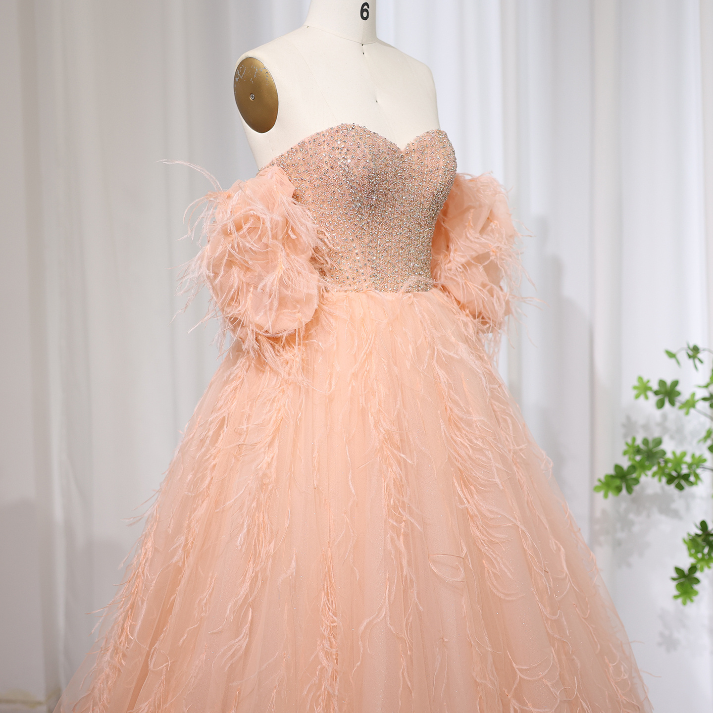 Luxury Feathers Ball Gown Coral Pink Evening Dress 2024 15 Quinceanera Dresses Girls Birthday Party Gowns SZ181-2