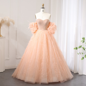 Luxury Feathers Ball Gown Coral Pink Evening Dress 2024 15 Quinceanera Dresses Girls Birthday Party Gowns SZ181-2