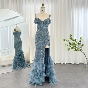 Scz087-2 Luxury Pink Mermaid Feathers Prom Dresses 2023 Spaghetti Straps Green Black Blue Women Wedding Evening Dress