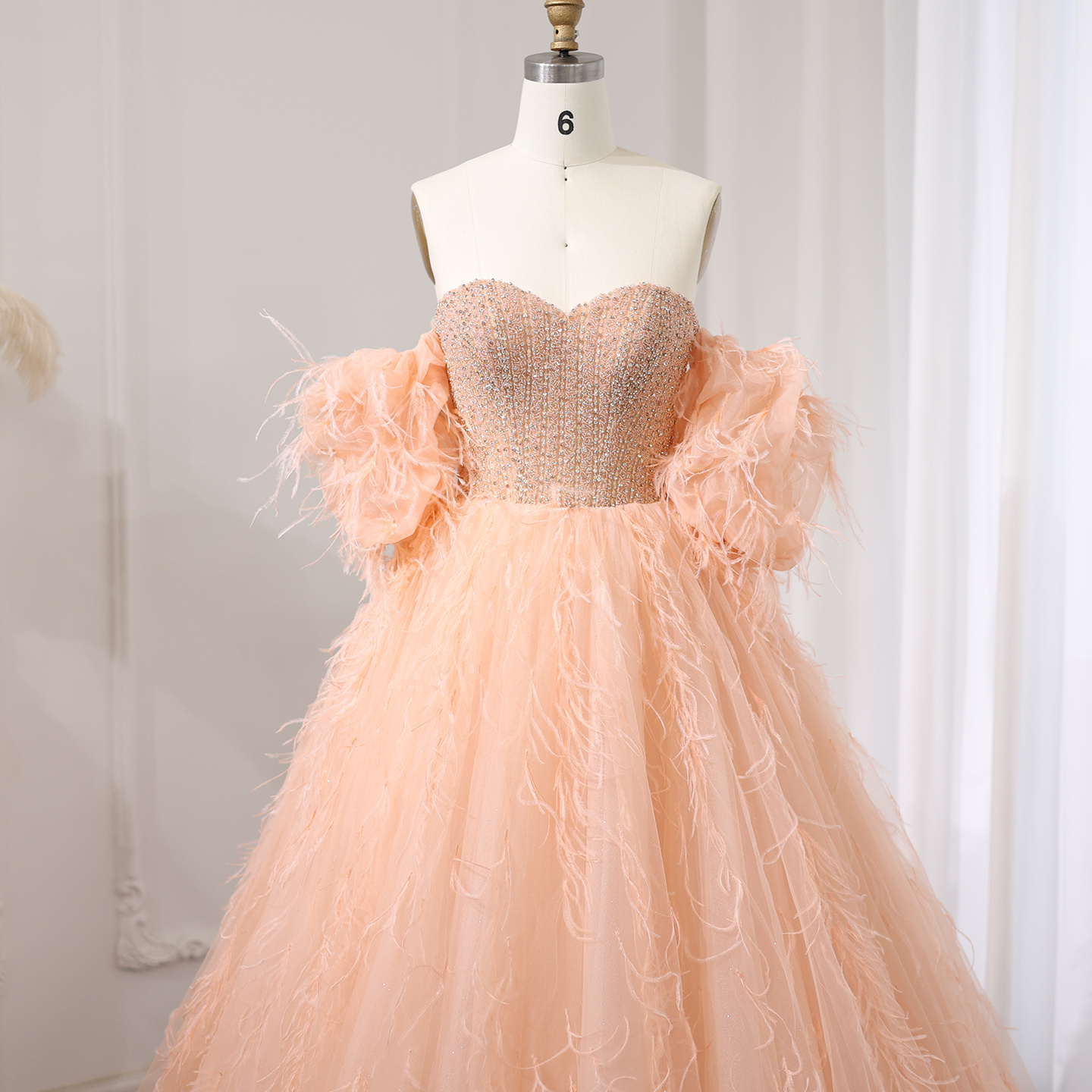 Luxury Feathers Ball Gown Coral Pink Evening Dress 2024 15 Quinceanera Dresses Girls Birthday Party Gowns SZ181-2