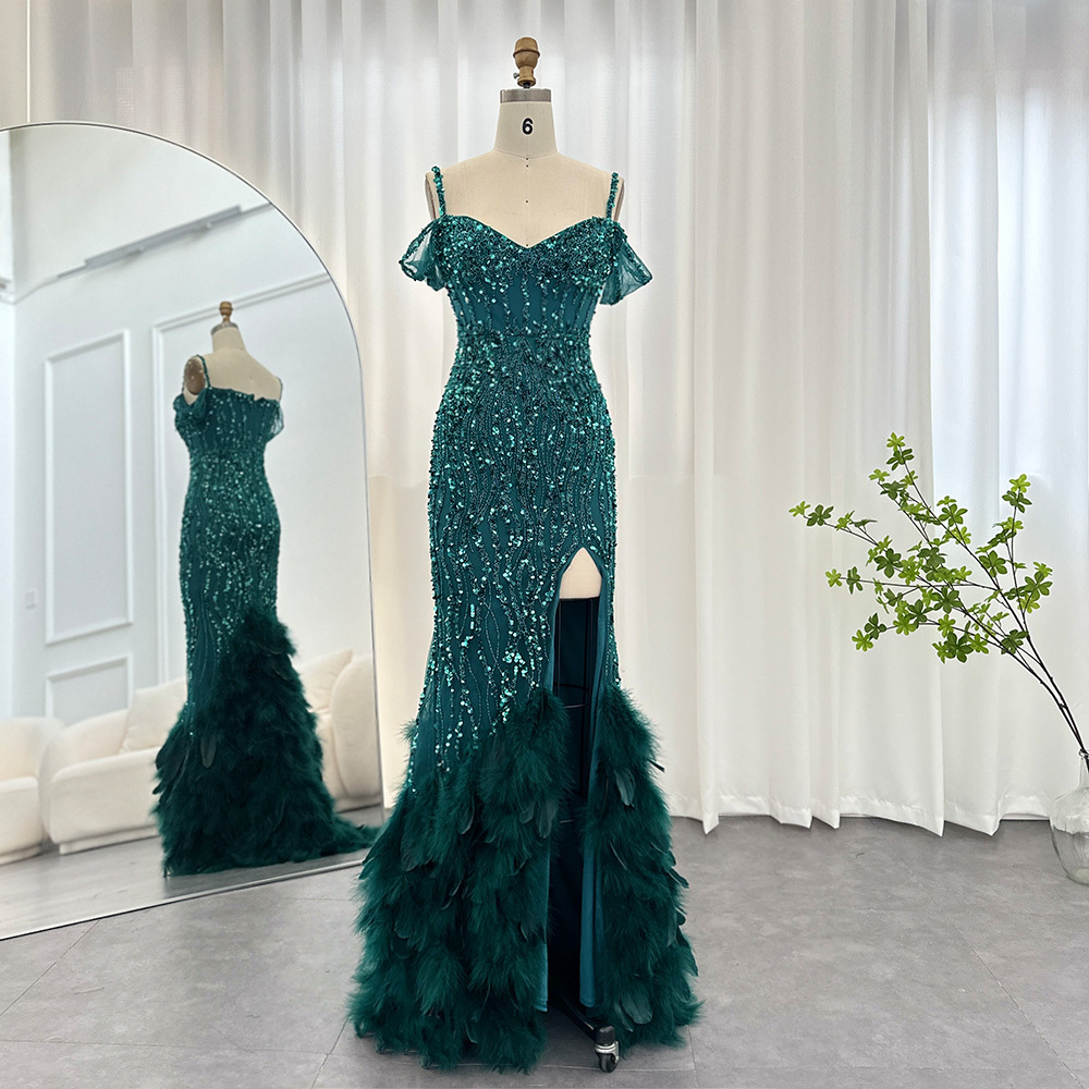 Scz087-2 Luxury Pink Mermaid Feathers Prom Dresses 2023 Spaghetti Straps Green Black Blue Women Wedding Evening Dress