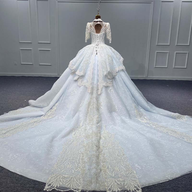 Jancember MN157 New Design Ball Gown Lace Luxury Embroidery Sweetheart Neck Fashion Light Blue Wedding Dresses