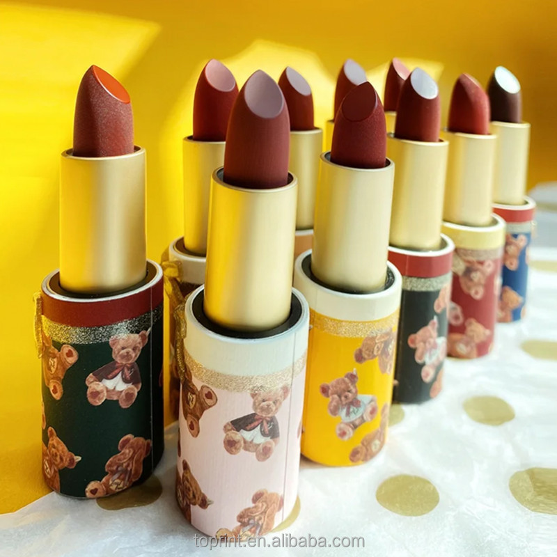 Recycled Lipstick Tubes With Sleeve Teddy Bear Custom Hot Stamping Eco Friendly Lip Balm Container Cosmetic Paper Tube Packaging