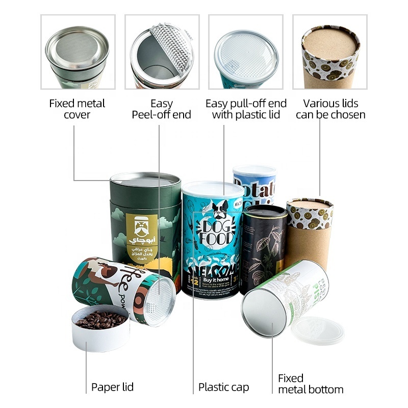 paper cans packaging for powder milk coffee tea nuts paper can with easy pull ring lid can packaging box for coco powder product