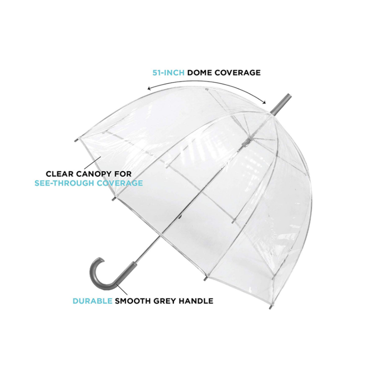 Custom Logo Printing Women Clear PVC 8K Bubble Umbrella With Easy Grip Handle