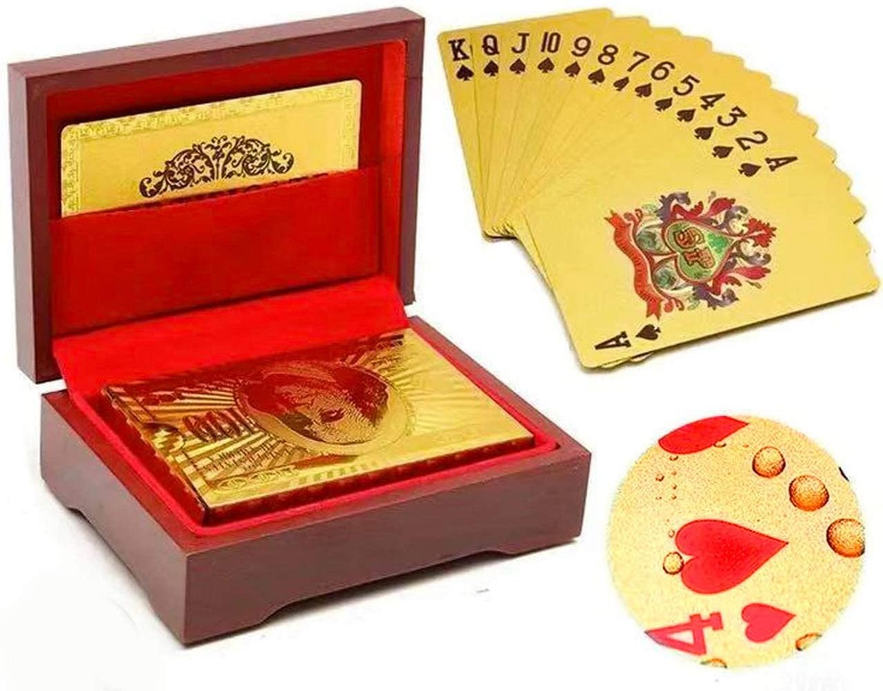 Luxury Quality Wooden Box Waterproof Deck of Card Poker Gold Playing Cards Dubai