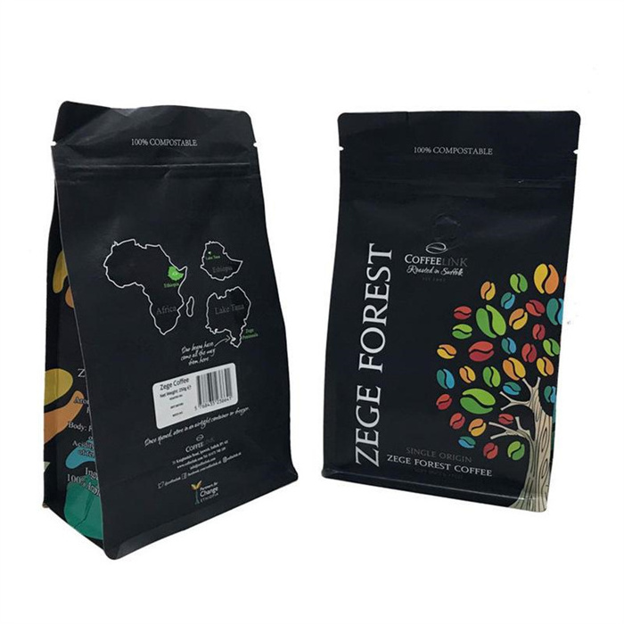 custom print compostable plastic drip empty flat bottom zipper pouch beans coffee bags packaging with valve and zipper