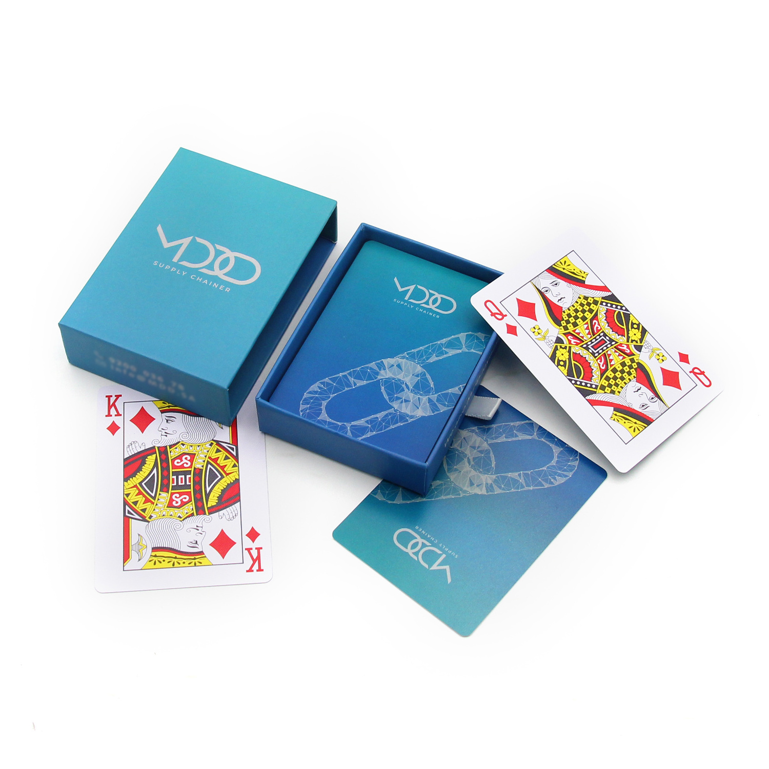 2024 Custom Poker Logo Front And Back Gift drawer box Durable Plastic Black Playing Cards