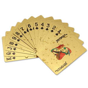 Factory Cheap Custom 100% Plastic Waterproof Playing Card 24K Golden Foil Poker Deck Set 999.9 Gold Playing Cards