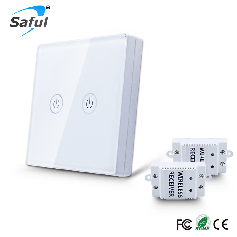 Wireless Luxury Wall Switch 2 Gang 2 Way Push Button light LED Indicator Wireless Remote Control touch Switch for wall Lamps