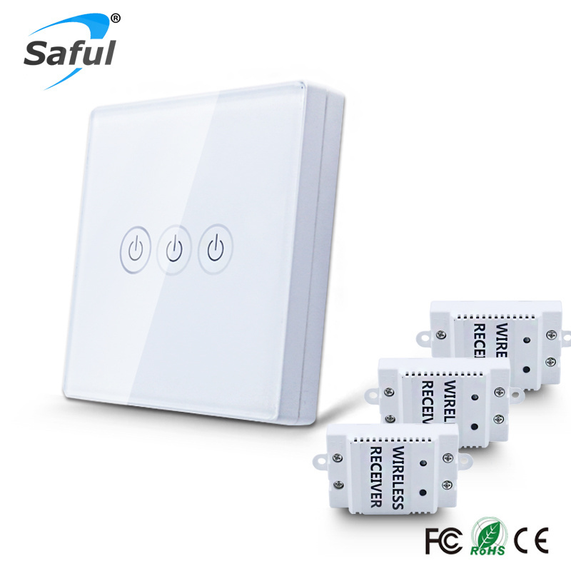 Wireless Luxury Wall Switch 2 Gang 2 Way Push Button light LED Indicator Wireless Remote Control touch Switch for wall Lamps