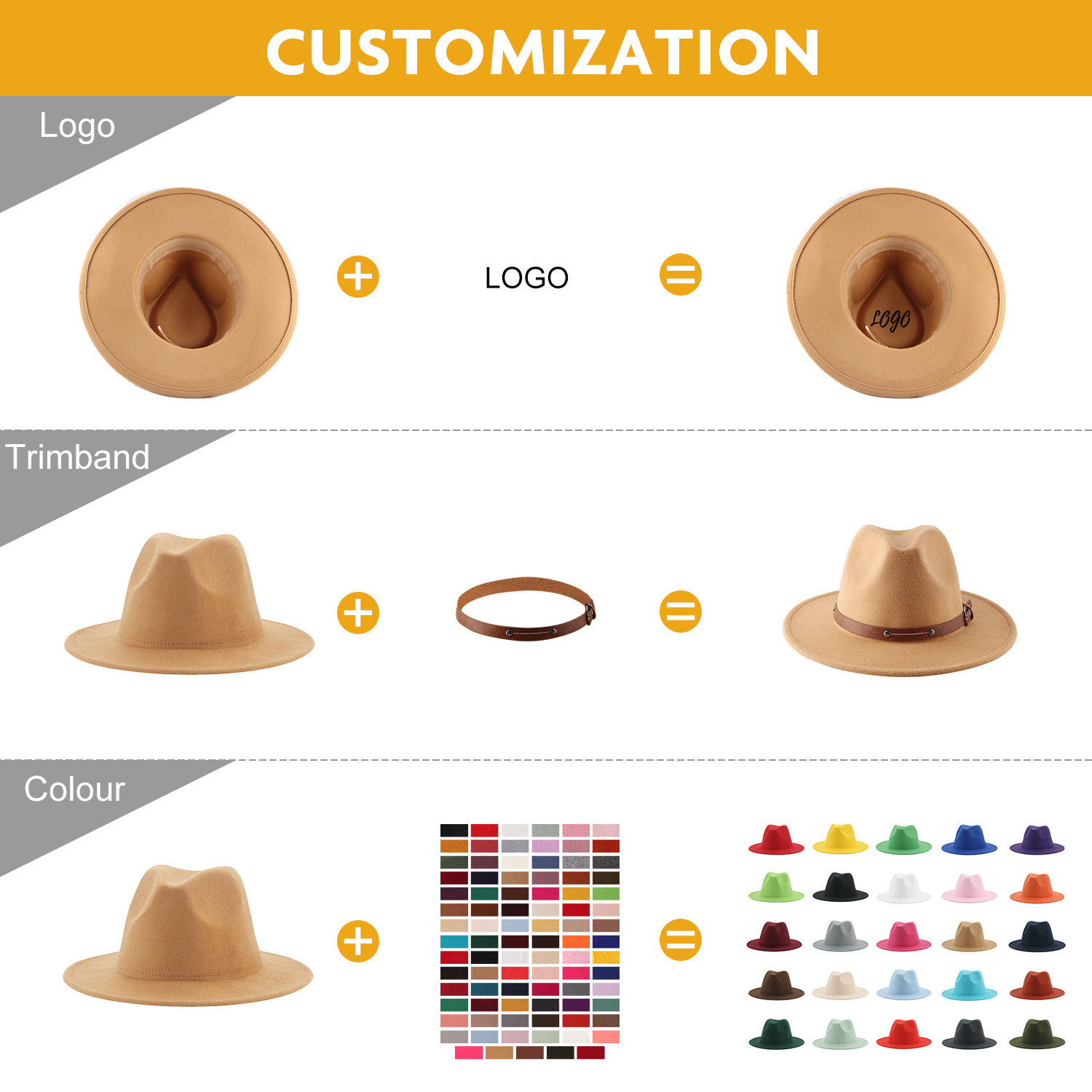 Party Wholesale Custom Wide Brim Chapeau Fedora Hat Two Double Colors  Fedora Hats