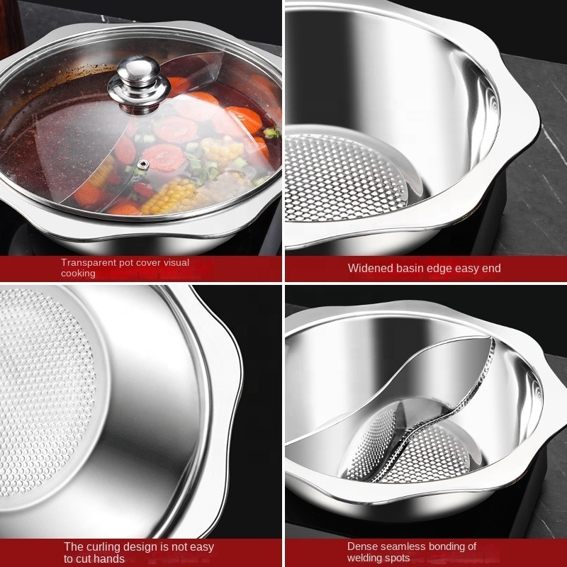 Fish scale bottom non-stick stainless steel octagonal sun hot pot commercial clear soup pot mandarin ducks pot