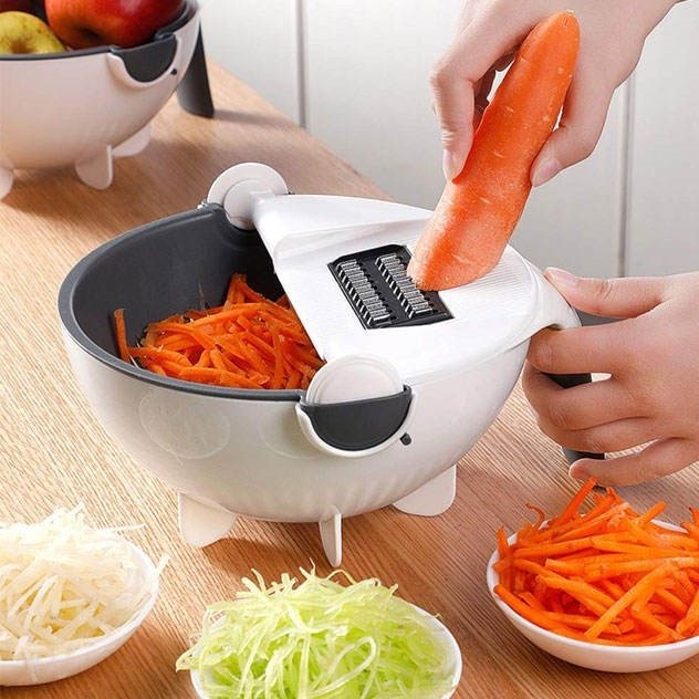 MU 9 In 1 Vegetable Cutter Slicer Chopper With Drain Basket Multifunction Magic Rotate With Handle Top 1 Seller