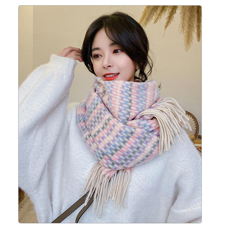 2023 New Arrival Basic Tassel Colorful Check Woven Lady Winter muslim pashmina Scarf women hijab prayer shawl