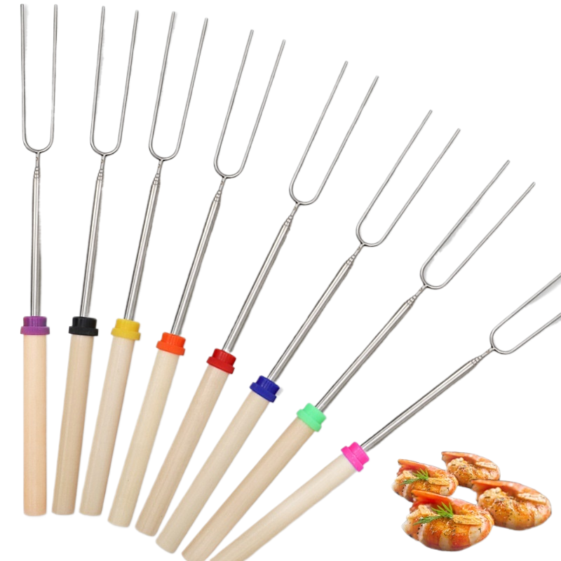 Customizable Marshmallow Roasting Sticks Telescopic Smores Sticks Hot Dog Fork With Wooden Handle