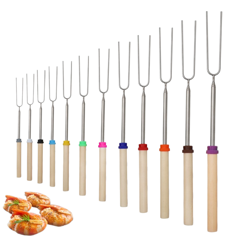 Customizable Marshmallow Roasting Sticks Telescopic Smores Sticks Hot Dog Fork With Wooden Handle