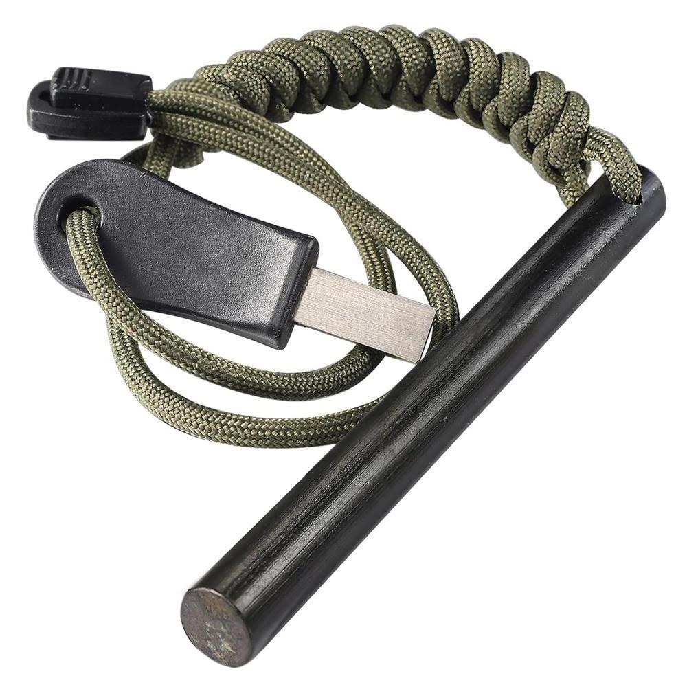 Emergency Survival Ferrocerium Drilled Flint Firesteel Fire starter Ferro Rod with Handle HSS Striker