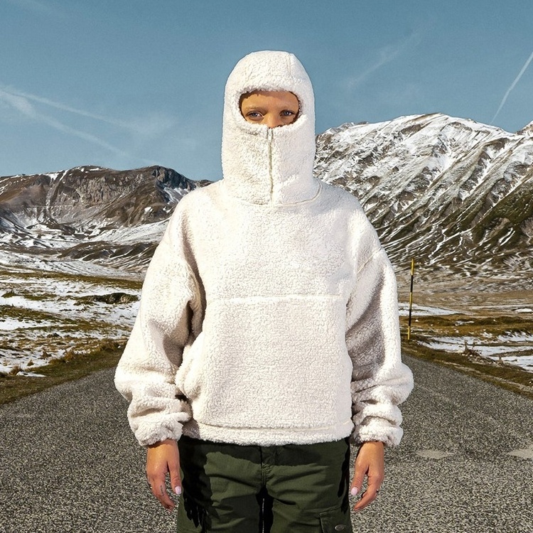 Oem High Quality Unisex Oversized Sherpa Mask Hoodie Custom Ninja Fleece Hoodie Men