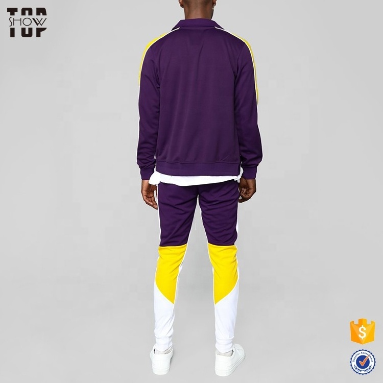 China supplier custom fashion track suit tracksuit color block purple tracksuit for men