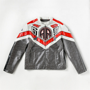 OEM  High quality custom retro leather motorcycle embroidery patch leather nascar racing jacket for men