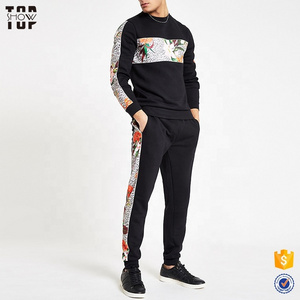 Promotion high quality custom mens 100% polyester slim fit tracksuit with leopard print