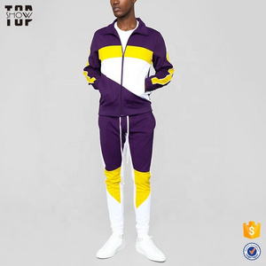 China supplier custom fashion track suit tracksuit color block purple tracksuit for men